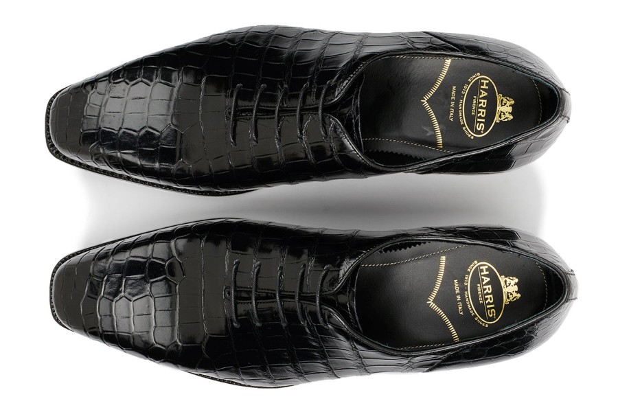 Fine Leathers Harris Shoes 1913 | Stringed In Crocodile Nero