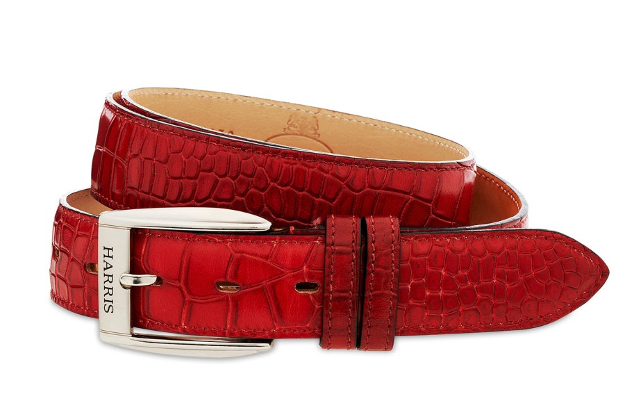 Accessories Harris Shoes 1913 | Crocodile Print Belt Rosso