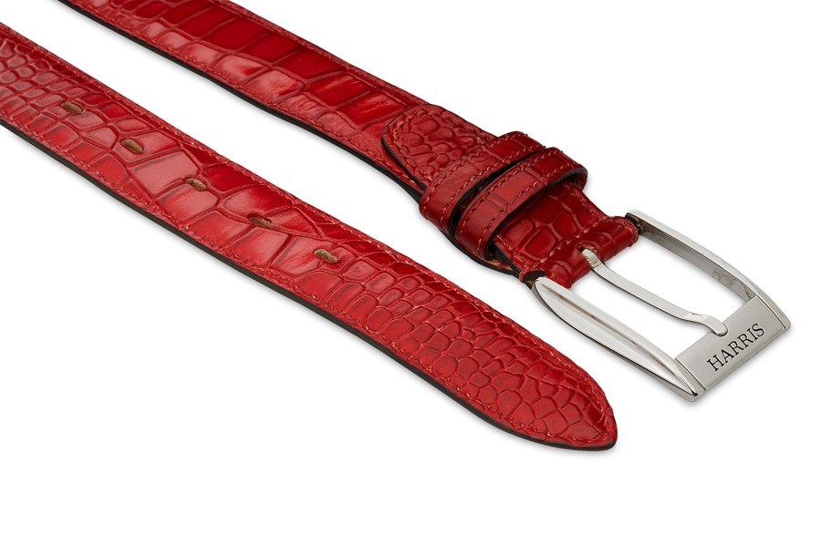 Accessories Harris Shoes 1913 | Crocodile Print Belt Rosso