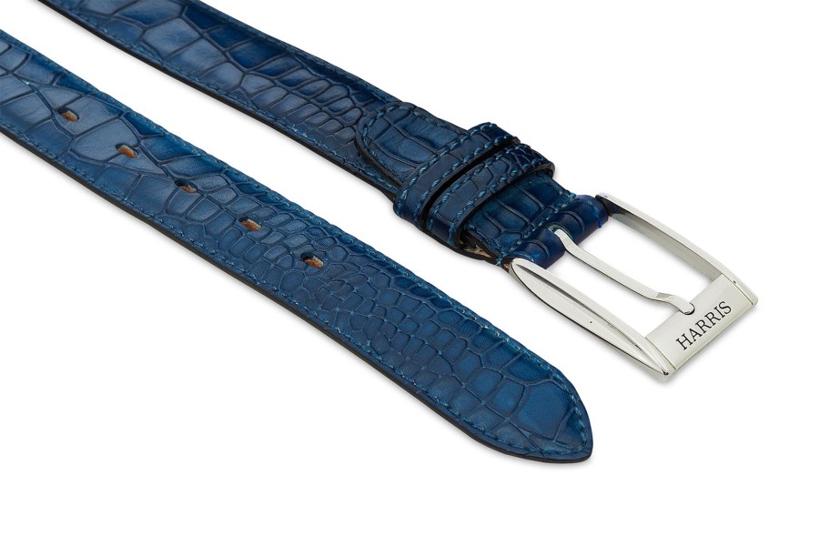 Accessories Harris Shoes 1913 | Crocodile Print Belt Azzurro