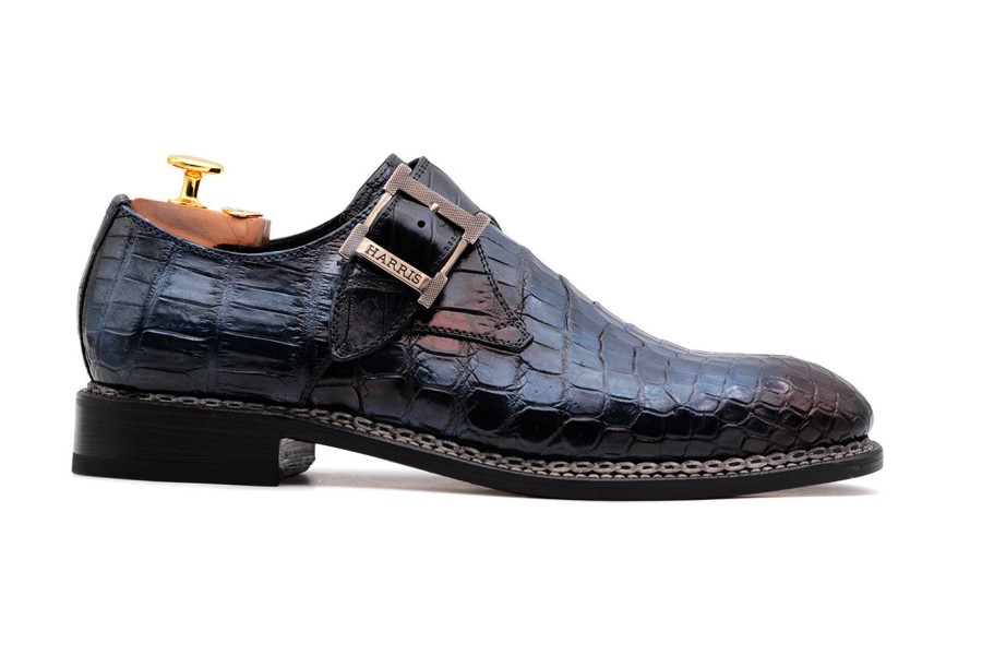 Fine Leathers Harris Shoes 1913 | Mono Crocodile Buckle Blue