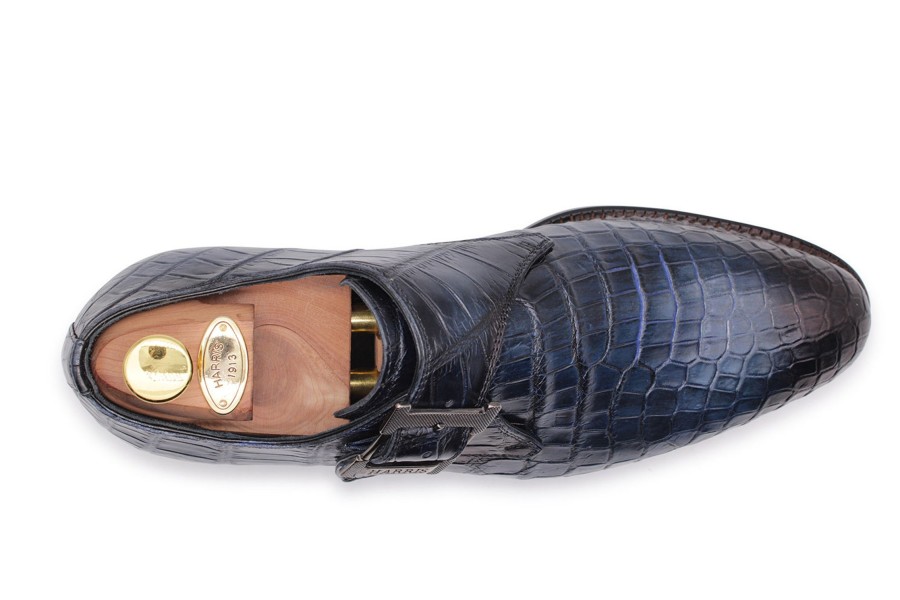 Fine Leathers Harris Shoes 1913 | Mono Crocodile Buckle Blue