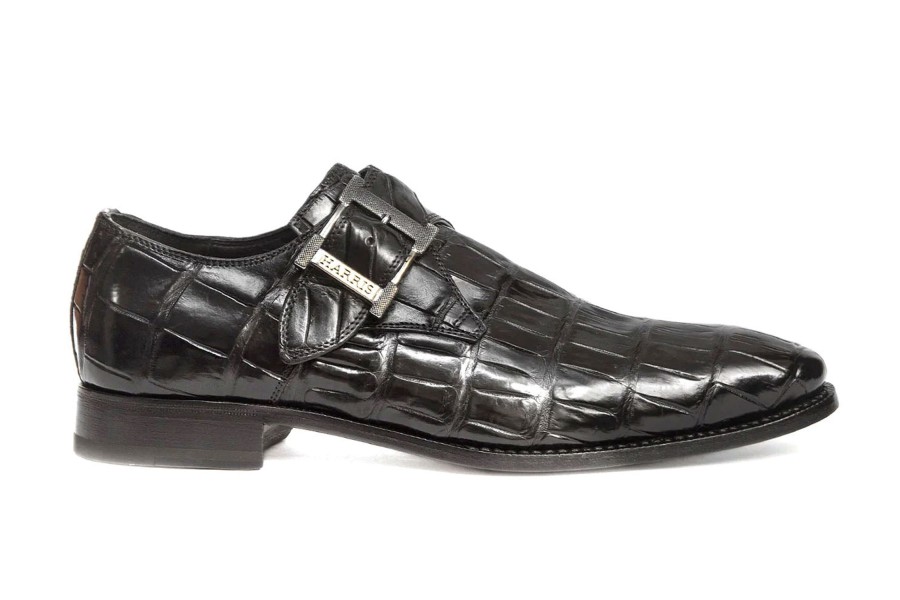 Fine Leathers Harris Shoes 1913 | Mono Crocodile Buckle Nero