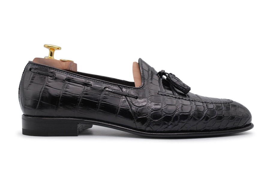 Fine Leathers Harris Shoes 1913 | Crocodile Moccasin Black