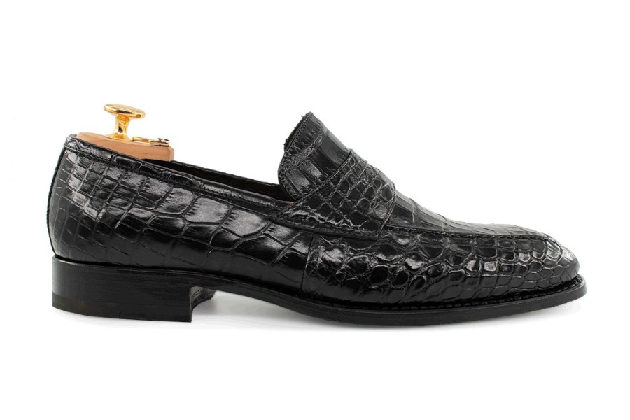 Fine Leathers Harris Shoes 1913 | Crocodile Moccasin Nero