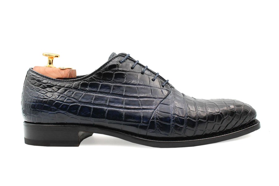 Fine Leathers Harris Shoes 1913 | Stringed In Crocodile Blu