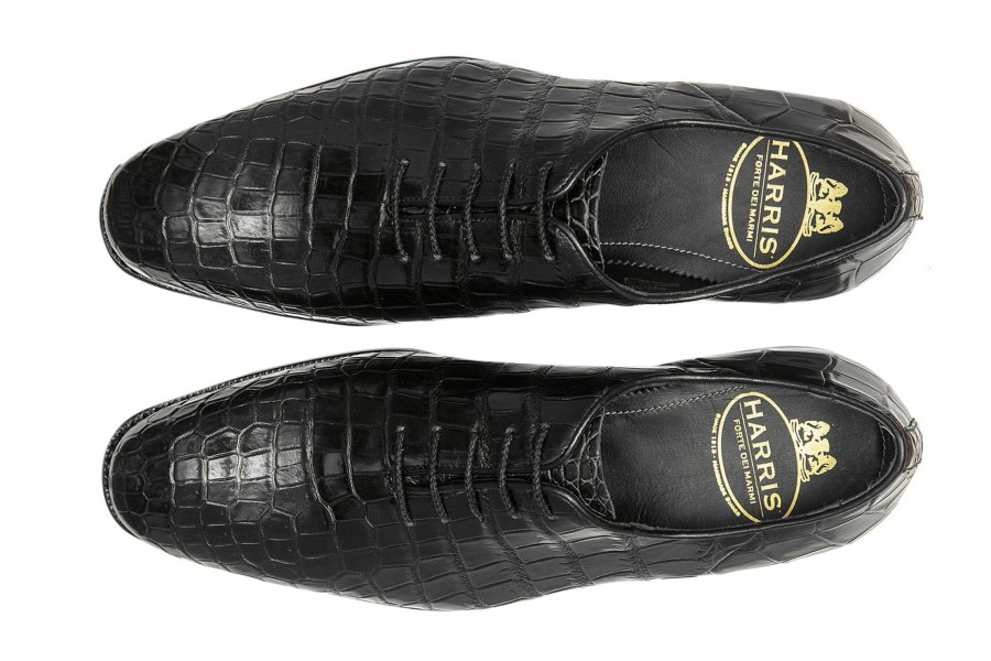 Fine Leathers Harris Shoes 1913 | Stringed In Crocodile Nero